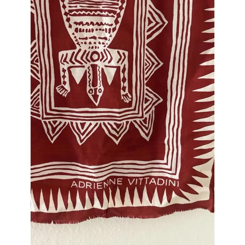 Adrienne Vittadini Tribal Print Scarf Red White Abstract 52x11” Vintage